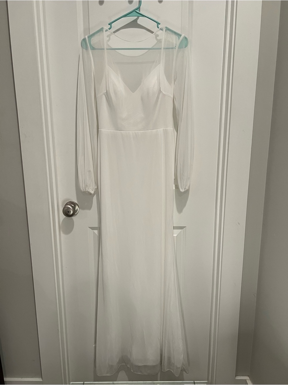 Azazie White Long Sleeve Maxi Dress